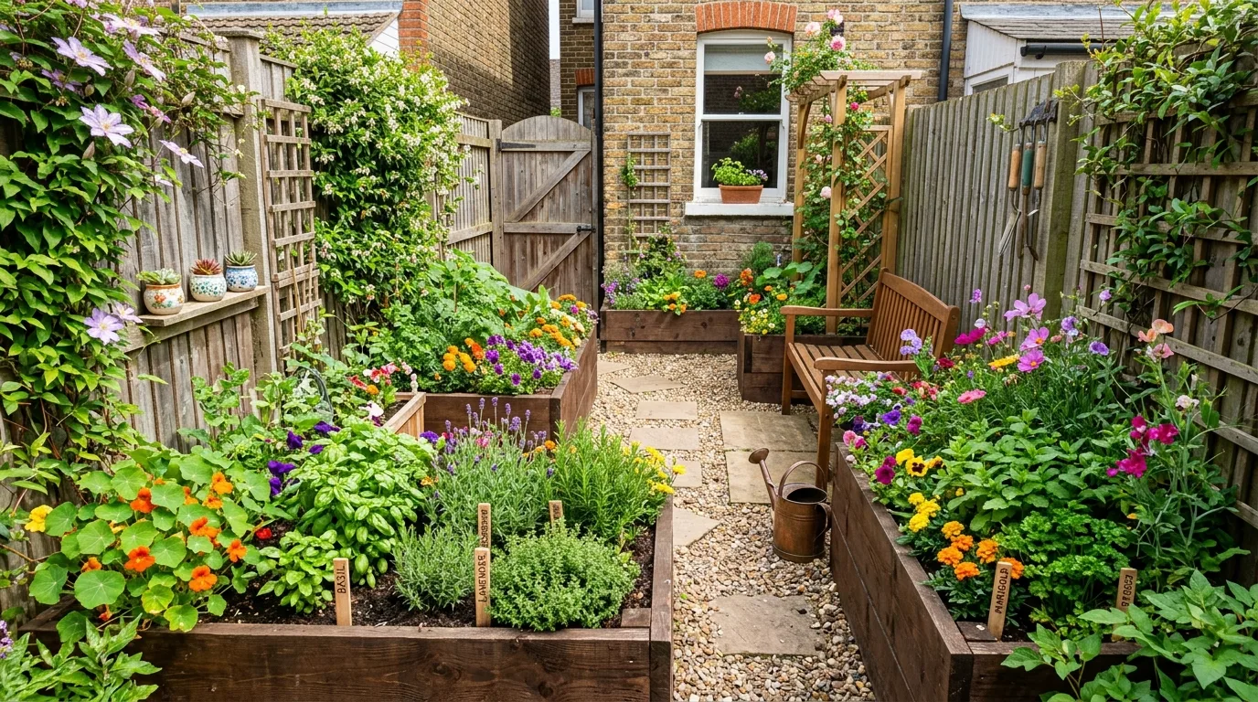 Tiny Backyard With Built-In Bench